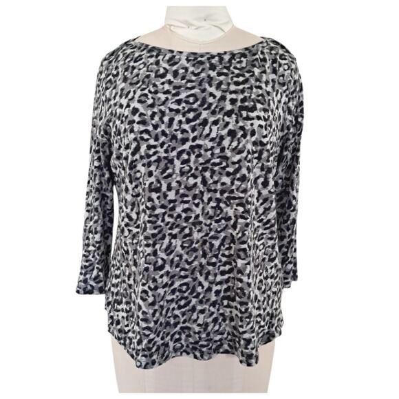 LIZ CLAIBORNE Animal Print Knit Top Size PXL Petite 3/4 Sleeves Soft Lightweight - Picture 1 of 8